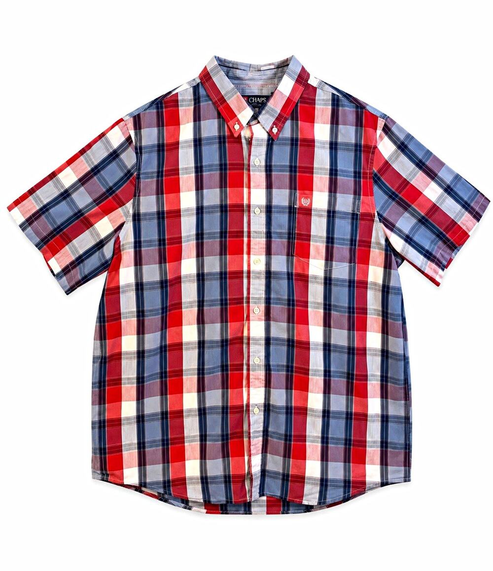 Chaps Men's XL Red Blue White Plaid Short Sleeve Woven Button-Down Pockets